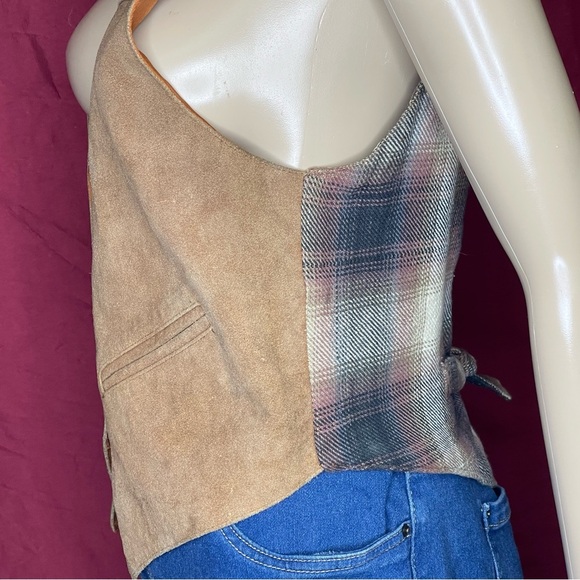 Vintage 90's Mona Mode Leather and Plaid Vest Medium - Picture 5 of 8